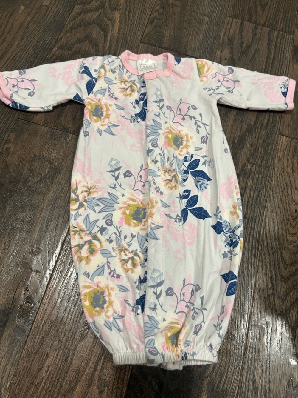 Too Cute Infant Floral Sleep Gown Converts into Onesie- Newborn